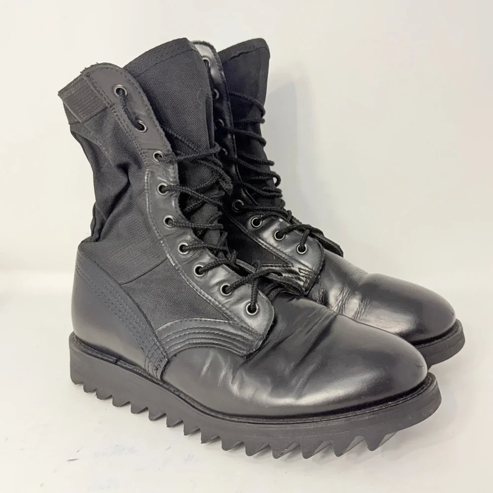 Military Surplus Black Leather Canvas Ripple Sole Tactical Combat Boots 8W